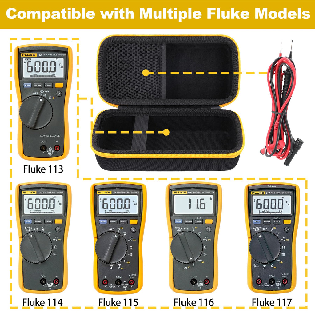 Aenllosi for Fluke 117/116/115/114/113 Digital Multimeter Hard Case, Fluke Volt Meter Organizer (Case Only)