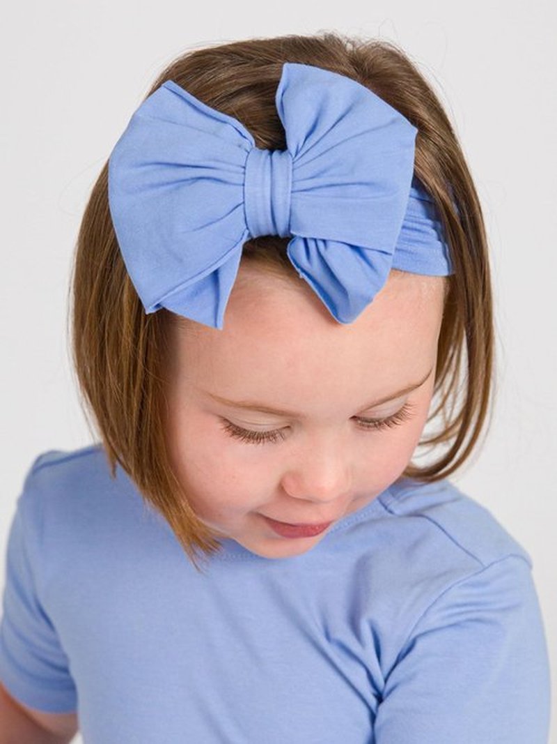 RuffleButts® Girls Knit Big Bow Headbands - Periwinkle Blue, One Size