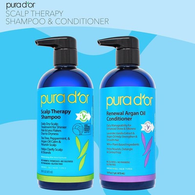 PURA D'OR Scalp Therapy Shampoo & Conditioner Set - Hydrating & Nourishing for Dry, Itchy Scalp | 16oz x 2