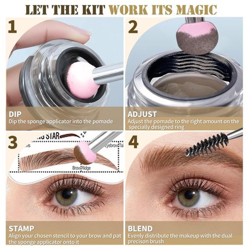 Eyebrow Stencils, Eyebrow Stamp Perfect Eyebrows Waterproof, Eye Brow Stencil Kits Eyebrow Stamp Trio Kit with Sponge Applicator Smudge-proof for Women With 10PCS Eyebrow Shaping Kit, Dark Brown