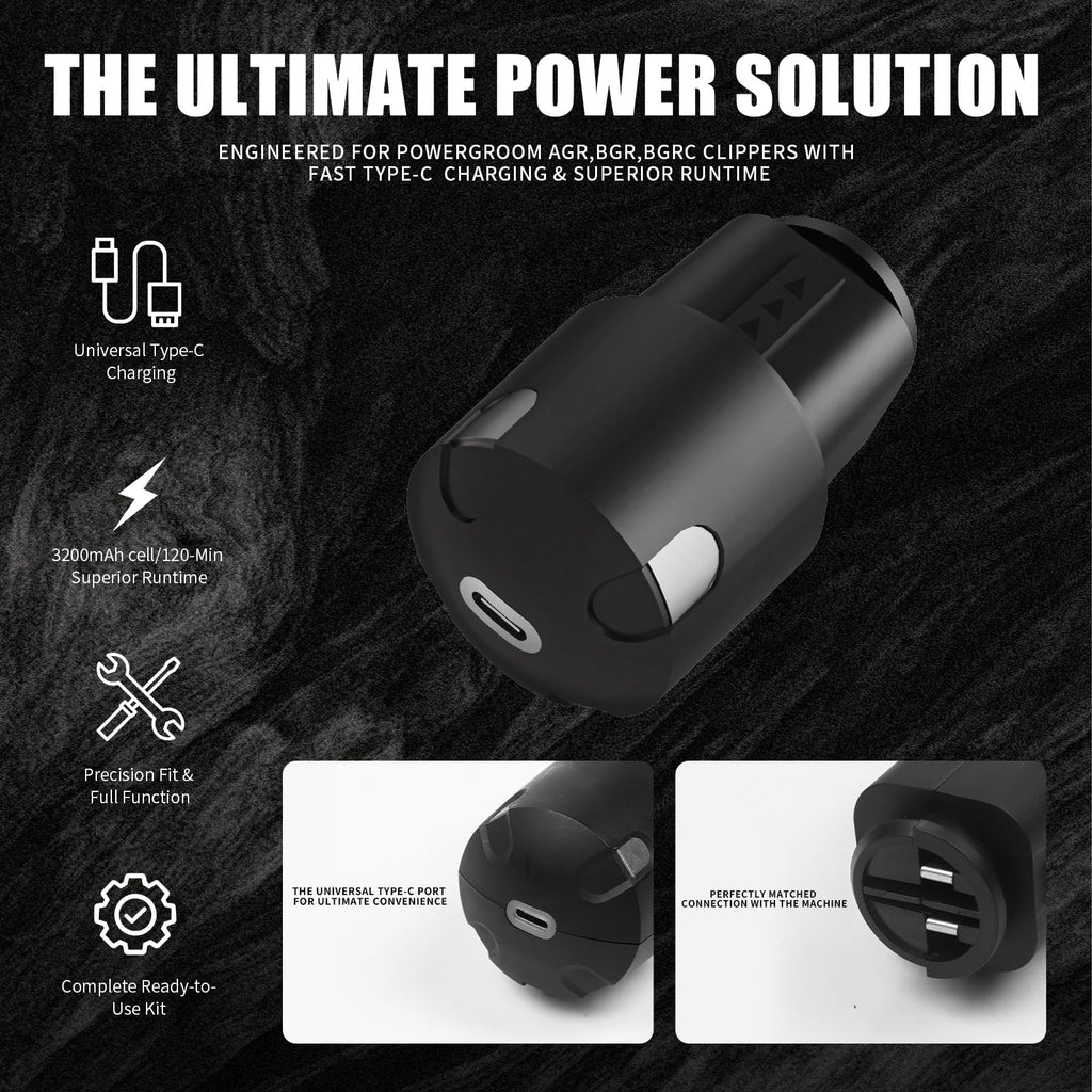 BLOTMS Upgraded Replacement Battery Compatible with Andis PowerGroom AGR,BGR,BGRC Clippers-3200mAh Long-Lasting Li-ion Power, Type-C Charging w/Fast Charge Kit (Adapter & Cable) （2 Pack）