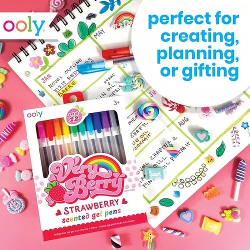 Ooly Scented Gel Pens Set - Very Berry Strawberry Scent, 12 Pack, 0.7mm NIB for Kids & Adults