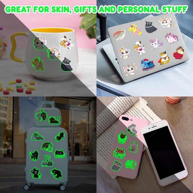 96 PCS Cat Cats Pet Pre-Cut Luminous Glow in the dark Temporary Tattoos for Kids | Super Cute Themed Birthday Party Favors, Supplies, Decorations, Animal Paw Fake Tattoo Stickers Gifts for Boys Girls