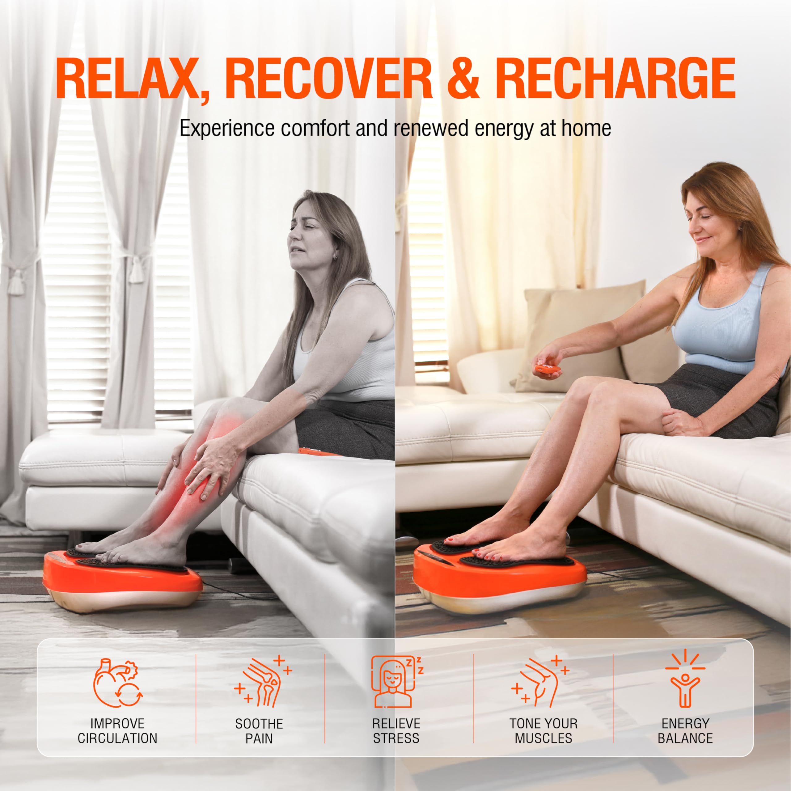 Power Legs Electric Foot Massager Machine with Remote Control, Adjustable Speed, Vibration - Calf Massager - Feet Massager for Neuropathy Pain Relief, Plantar Fasciitis, Leg Blood Circulation (Orange)