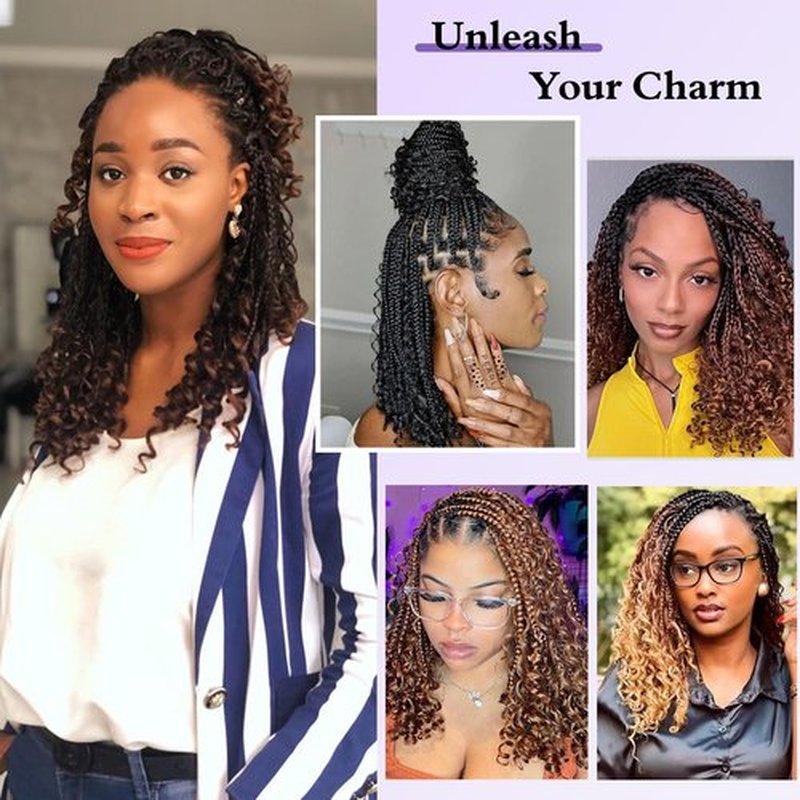 Mebeli Goddess box braids Crochet Hair,10inch Pre Looped Crochet Boho Braids with curly Ends,8pcs Boho Box Braids Crochet Hair Extensions for Black Women