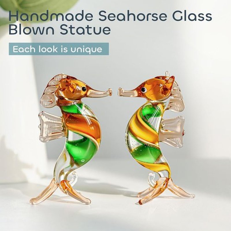 HDCRYSTALGIFTS Seahorse Glass Figurine - Handmade 3'' Miniature Ocean Decor Collectible Gift