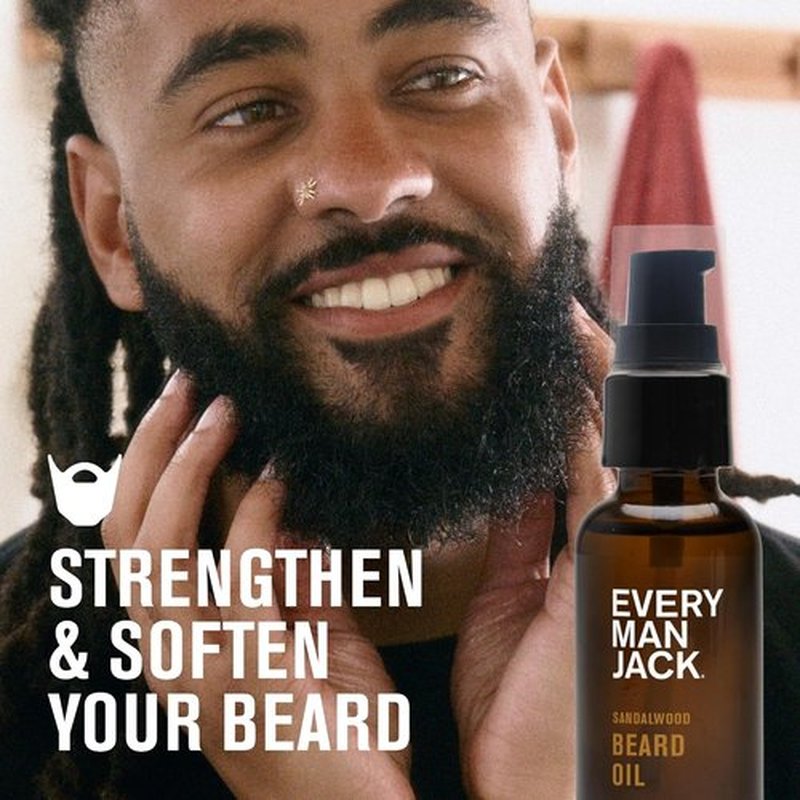 Every Man Jack Beard Oil - Aged Bourbon & Sandalwood Scent - Deeply Moisturizes & Softens - 1 fl oz (2 Pack)