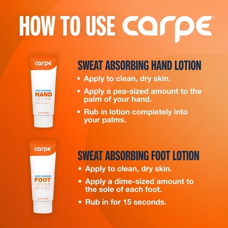 Carpe Sweat Absorbing Hand & Foot Lotion Bundle, Stop Sweaty Hands and Sweaty,Smelly Feet, Dermatologist Recommended