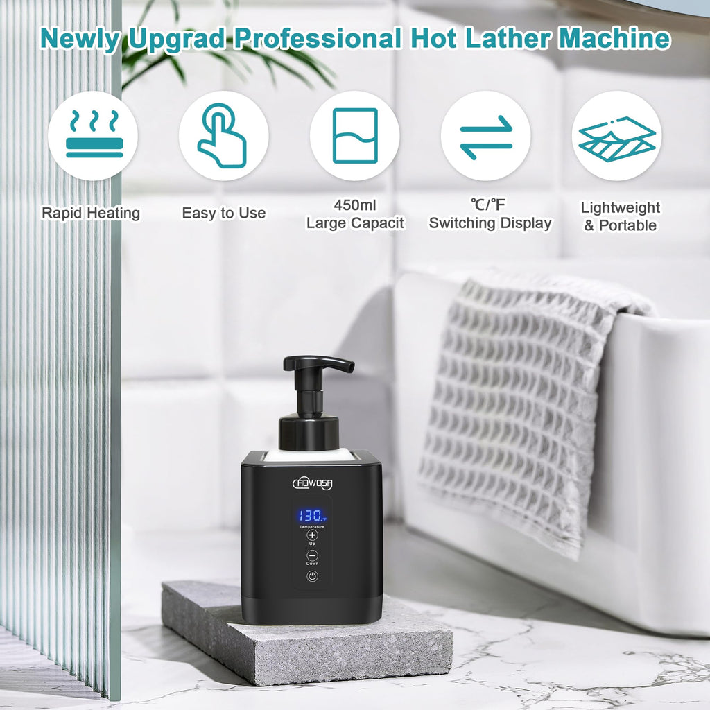 Hot Lather Machine for Shaving, Professional Lather Maker for Men Face Shaving, Large Capacity Shaving Foam Machine for Home Use Salon Barber Shop, with 2 Foam Bottle, ℃/℉ Switchable Display