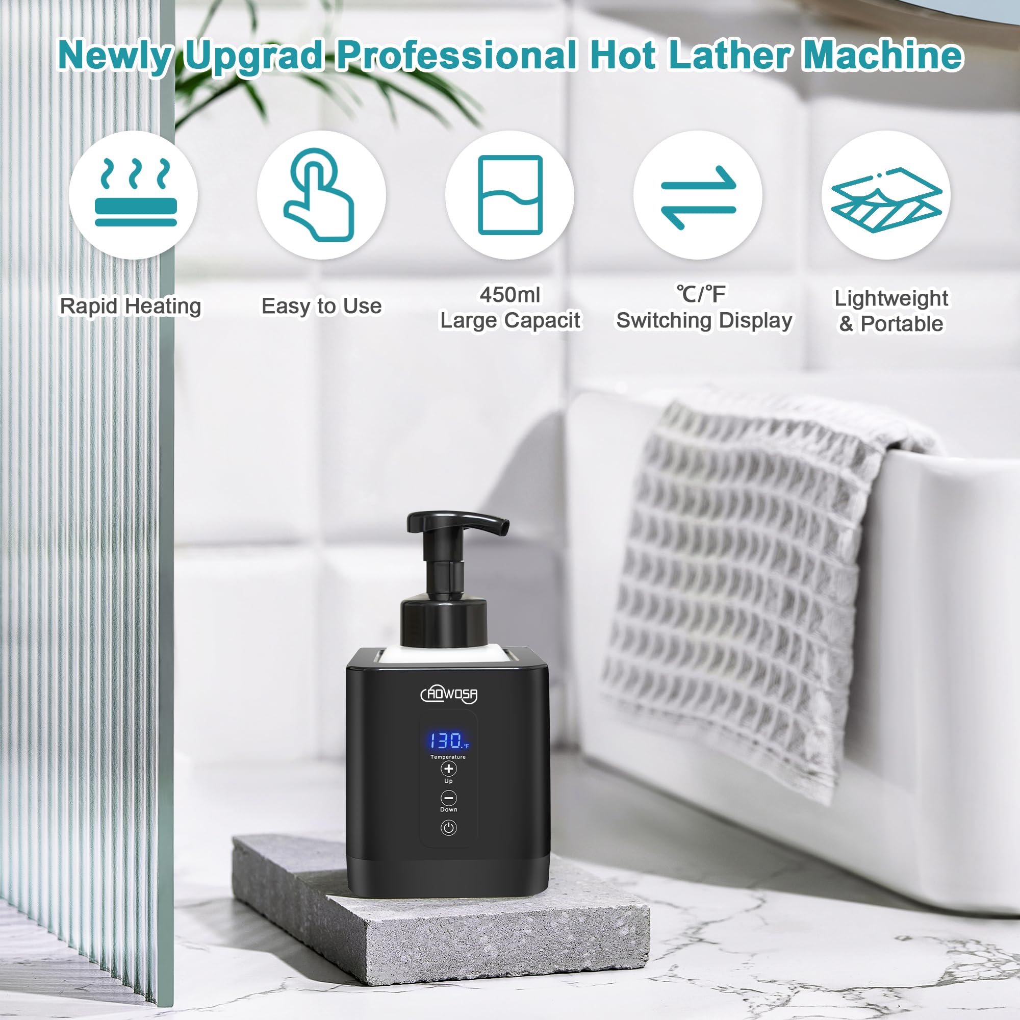 Hot Lather Machine for Shaving, Professional Lather Maker for Men Face Shaving, Large Capacity Shaving Foam Machine for Home Use Salon Barber Shop, with 2 Foam Bottle, ℃/℉ Switchable Display