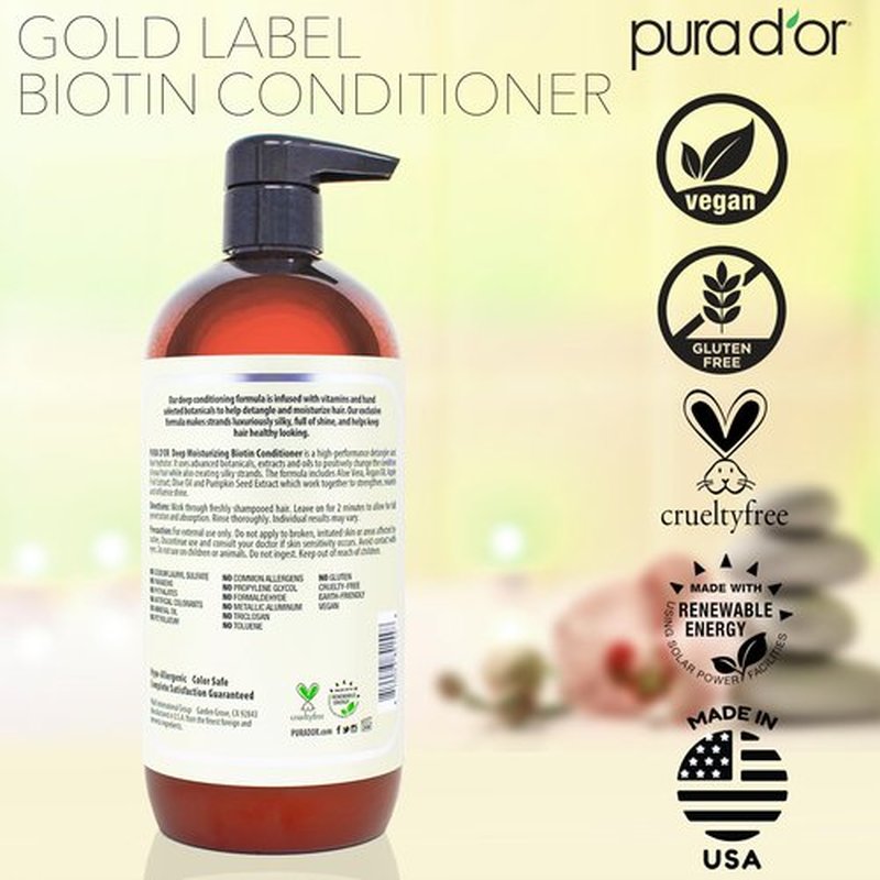PURA D'OR Deep Moisturizing Biotin Conditioner Thickens, Softens, & Moisturizes Dry, Frizzy, Damaged Hair w/Argan Oil, Pumpkin, Rosemary, Honeysuckle, Vitamin E, Men & Women, 24oz