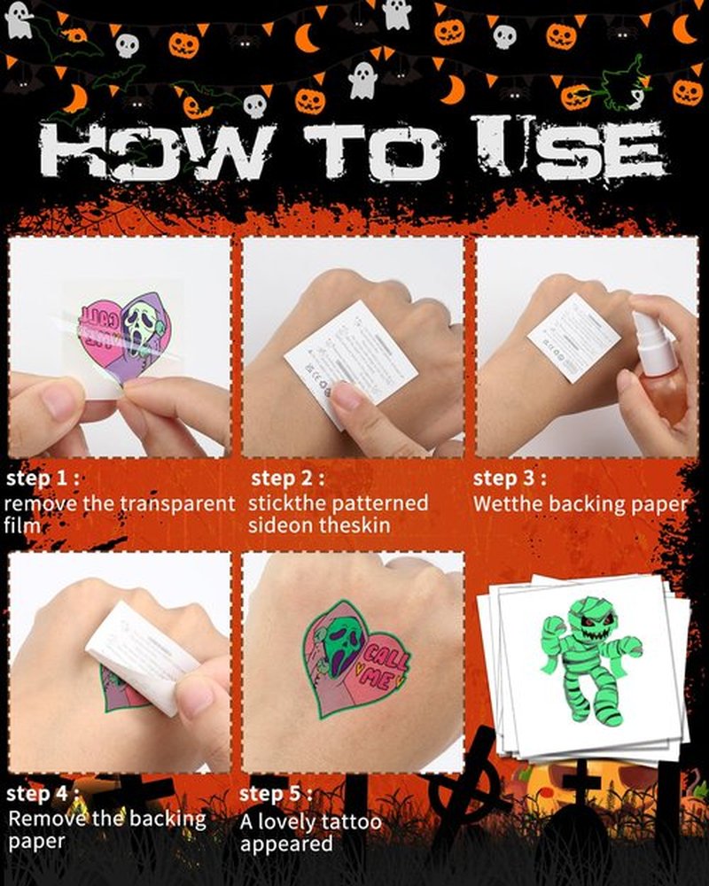 SUNAI Halloween Party Favors Supplies - 102 Style PreCut Halloween Temporary Tattoos - Tattoo Stickers Glow in the Dark For Birthday Decorations, Gifts, Rewards, Goodie Bag Fillers