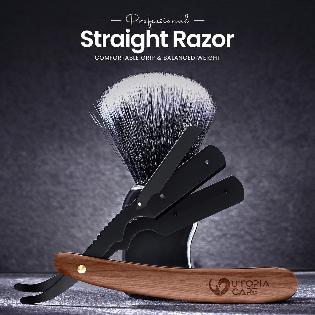 Utopia Care Straight Razors For Men, Professional Barber Straight Edge Razor with 100 Single Edge Blades, Stainless Steel, Beard Shaving Kit For Men, Premium Smooth Wooden Grip, Dark Brown
