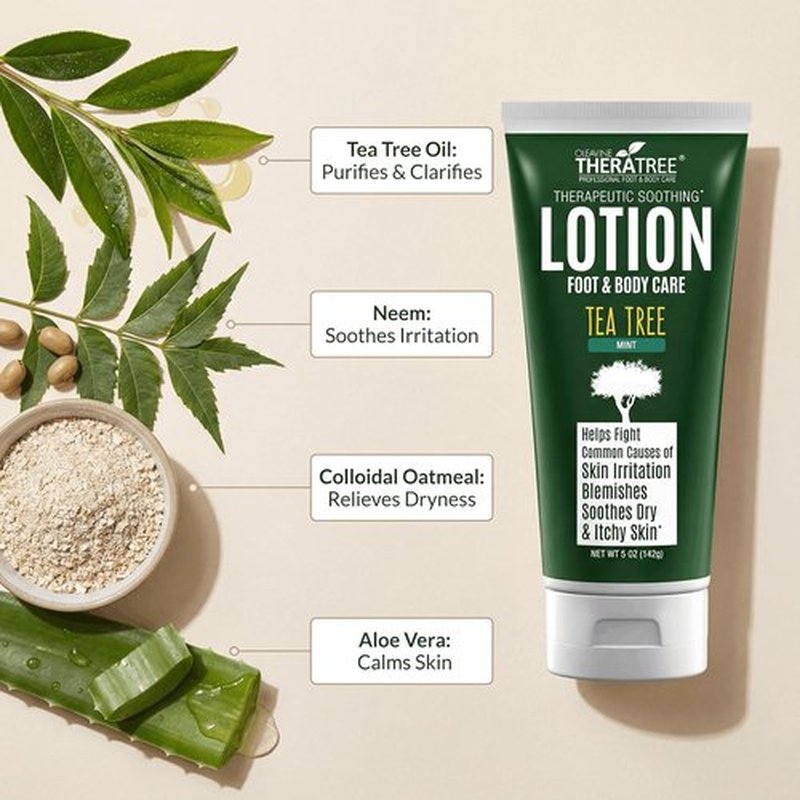 TheraTree Tea Tree Oil Lotion - Soothing Moisturizer with Aloe Vera & Neem Oil for Dry Skin | 5 oz