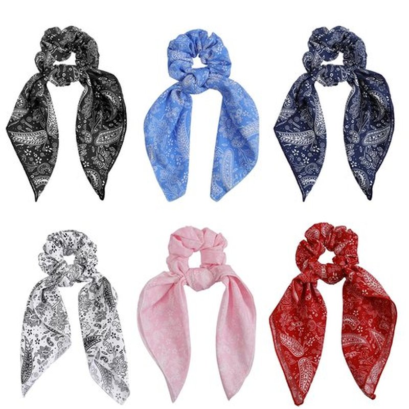 Cutewing Hair Scrunchie Scarf Bow Scrunchies Chiffon Bandana Scrunchies for Women Girls, 6PCS , 2 in 1 Design, No Hurt, Various Occasions