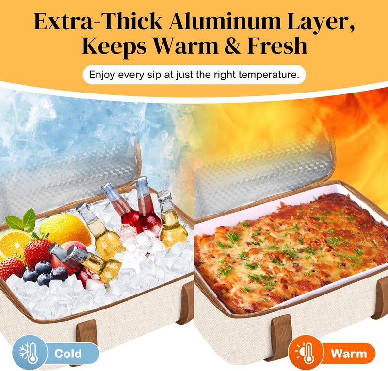Coobiiya Insulated Casserole Carrier - Thermal Lunch Bag Keeps Food Hot or Cold | Fits 9" x 13" Baking Dish