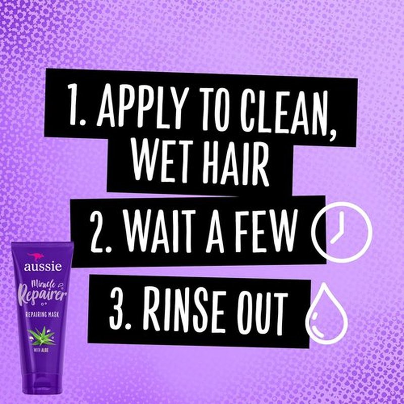 Aussie Miracle Repairer Reconstructing Hair Mask, 3 Pack Hair Mask with Aloe, Repair and Protect Damaged Hair, for All Hair Types 6.7 fl oz
