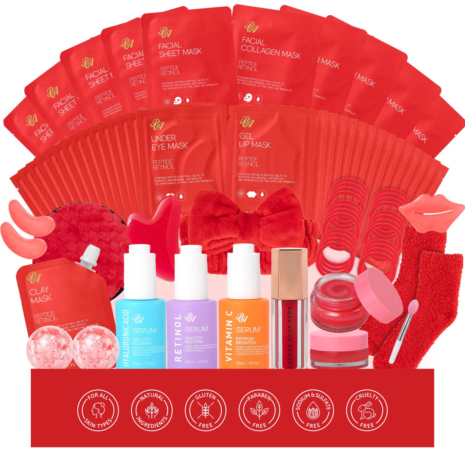 55 Pcs Mothers Day Gift for Mom, Rose Face Sheet Mask Gift Set for Women, Skin Care Set, Bath & Body Spa Basket Gift Set, Face Sheet Mask, Christmas, Birthday, Baby Shower, Anniversary