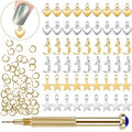 PAGOW 155 PCS Dangle Nail Art Charm, Nail Jewelry Rings with Nail Piercing Tool Hand Drill for Tips, Acrylic, Gels and Decorations
