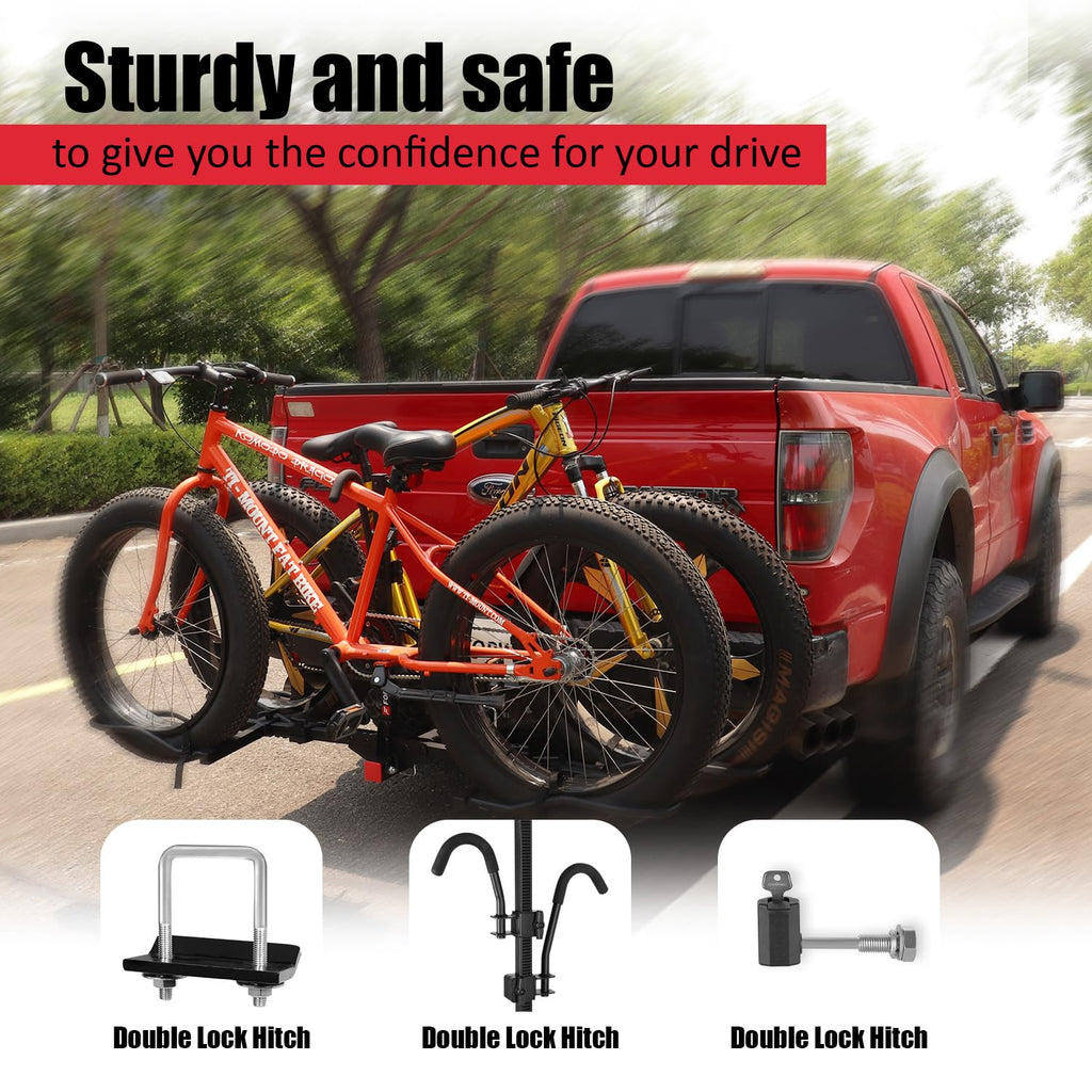 FORWODE Bike Rack Hitch Mount Platform Style, 2-Bike 200 lbs Capacity, Wobble-Free, Tilting & Folding with Locking System, Heavy-Duty Steel, Fits Up to 5" Fat Tires, E-Bikes & MTB - 2" Receiver