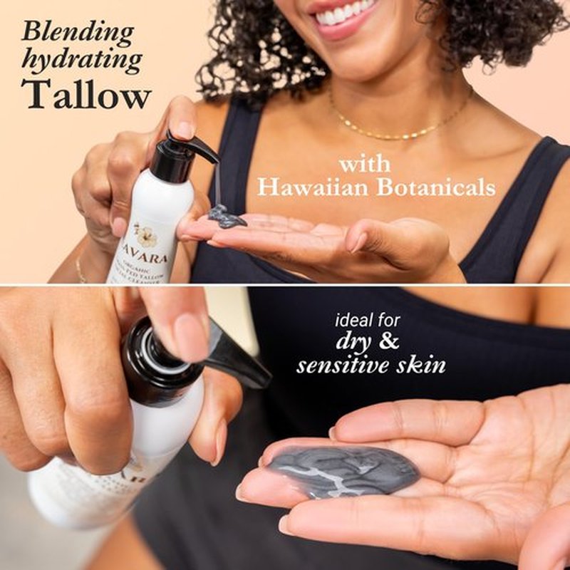 Eavara Beef Tallow Face Wash – Natural and Hydrating with Activated Charcoal, Aloe, Hyaluronic Acid, and Green Tea – Facial Cleanser with Grass Fed Beef Tallow – Face Wash for Women and Men – 6oz Pump