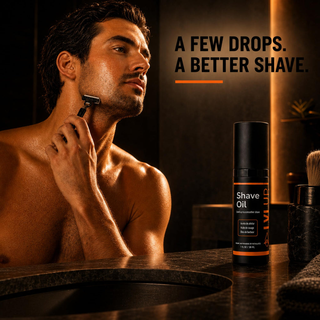LVLUP Shave Oil for Men (1 oz) – 100% Natural Shaving Oil for Sensitive Skin – Prevents Razor Burn, Bumps & Irritation – Replaces Shaving Cream, Gel & Aftershave – Made in Austin, Texas