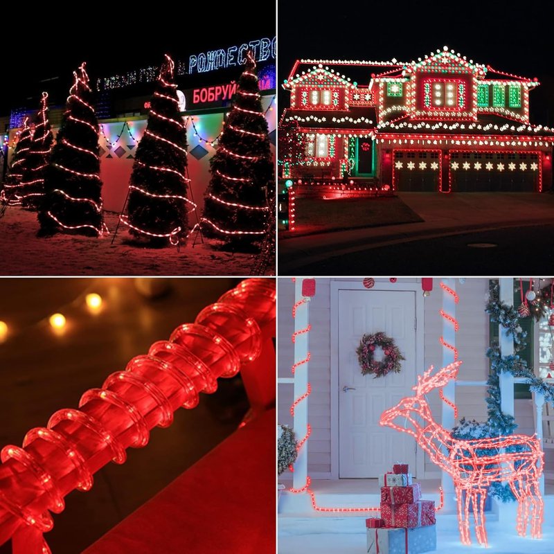 200ft LED Rope Lights by [Brand Name] - Waterproof Outdoor Lighting with 8 Modes | Flexible Tube Lights for Garden, Patio, and Party (Red)