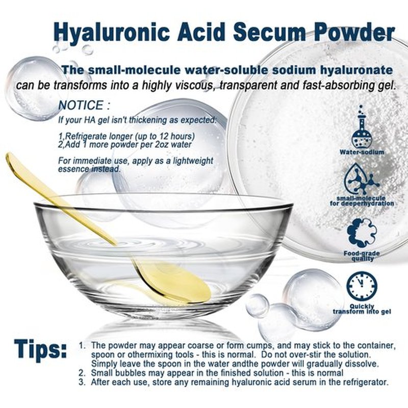 Pure Hyaluronic Acid Powder for Skin & Face (Sodium Hyaluronate) - Low Molecular Weight, Cosmetic Grade DIY Serum Ingredient for Deep Hydration, Acido Hialuronico en Polvo-Includes Scoop-60g(2.12oz)