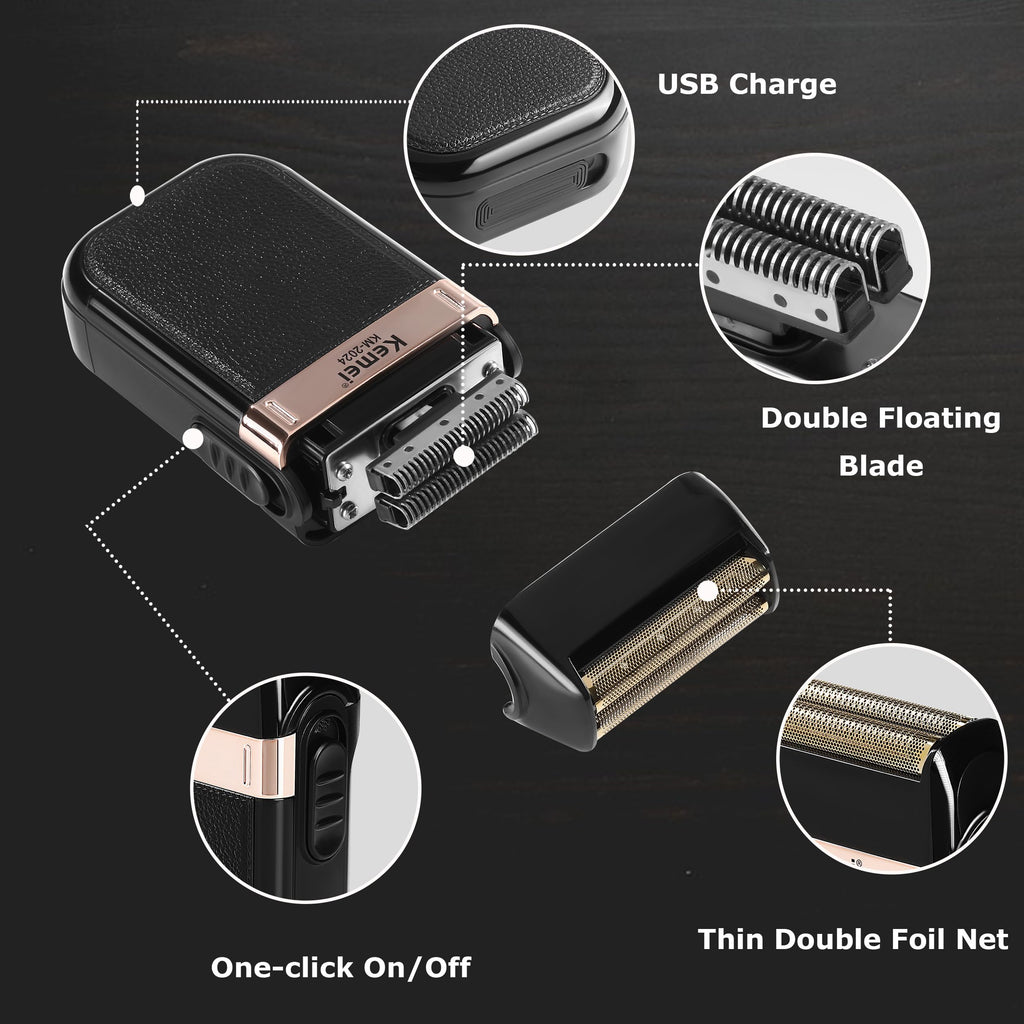 KEMEI Hair Trimmer for Men Professional & Waterproof Foil Shaver with Replaceable Foil Mesh, Zero Gapped Hair Clippers, Cordless Electric Razor for Men, Mens Grooming Shaving Kit, KM 2299, KM 2024