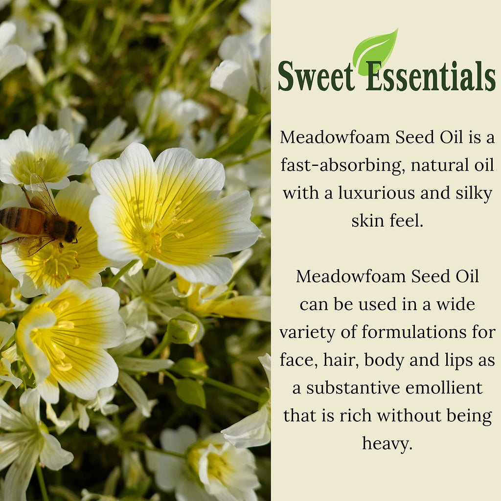 Sweet Essentials Premium Organic Meadowfoam Seed Oil, Imported From Canada, 2oz, 100% Pure, Cold Pressed - For Hair, Skin and Nails | Perfect Carrier Oil | Also Excellent For Mature Skin