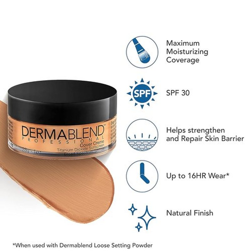 Dermablend Cover Crème Full Coverage Foundation - Hydrating Cream Concealer with SPF 30, 1 Oz