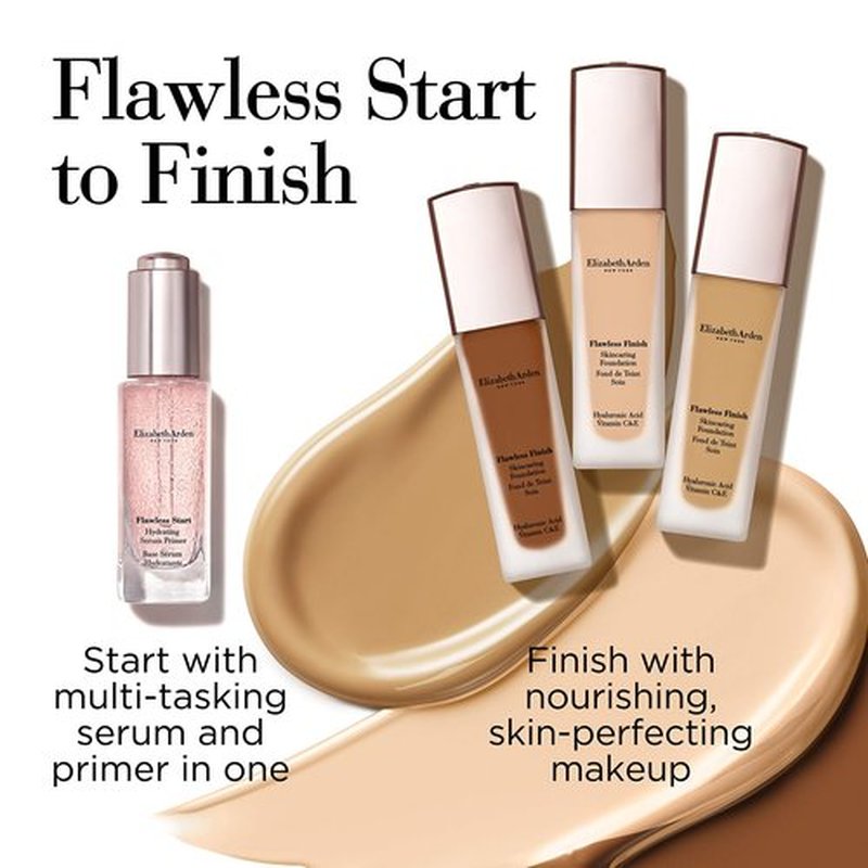 Elizabeth Arden Flawless Finish Skincaring Foundation with Hyaluronic Acid, Vitamin C & E, 220W (Light skin with warm yellow undertones), 1 fl. oz.