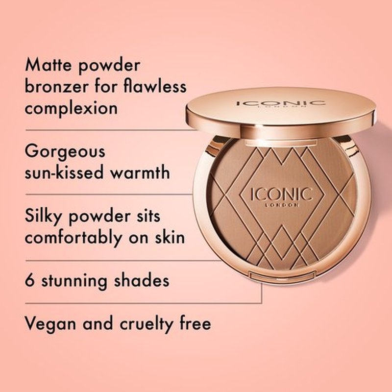 ICONIC LONDON Ultimate Bronzing Powder | Silky Powder, Flawless Matte Finish Bronzer Cruelty-Free, Vegan Makeup, (Medium Bronze) 0.59 oz