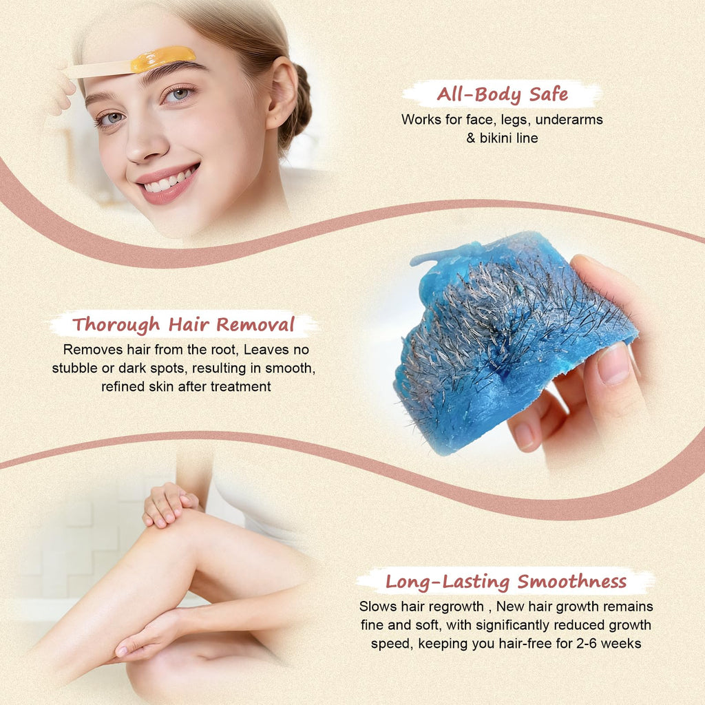 LYQC 2.2lbs Hair Removal Wax Beads, Professional Hard Wax Beads 1000g, with 20 Applicators, Suitable for Full Body, Painless Gentle Wax Bead Hair Removal for Men and Women
