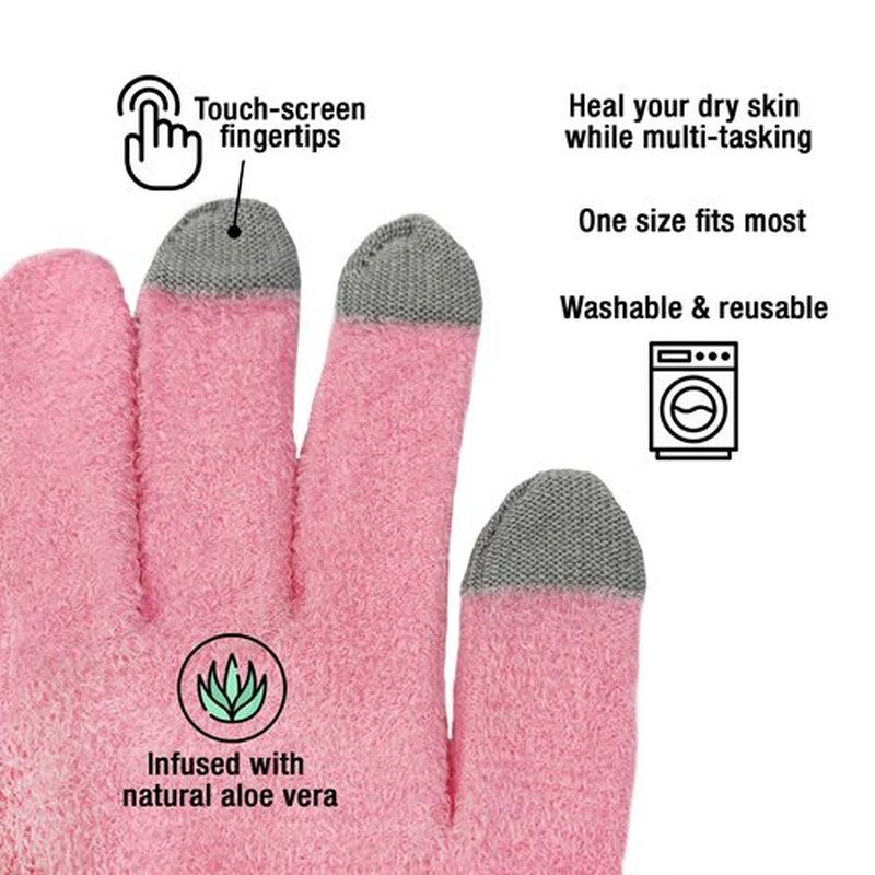 Eurow Aloe-Infused Moisturizing Gloves, Touchscreen Compatible, Scented, Soft & Breathable for Dry Hands Treatment, Locks in Lotion, Durable & Reusable, Pink, 1 Pair