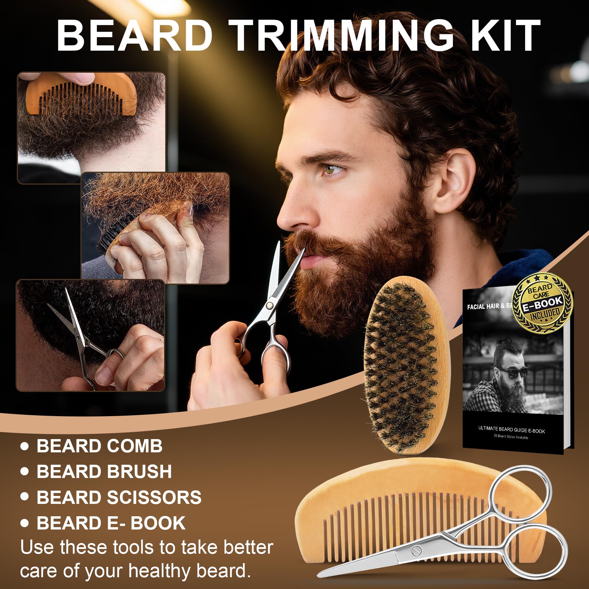 XIKEZAN Beard Kit for Men Grooming & Care w/Sandalwood-Soften,Soothe Beard
