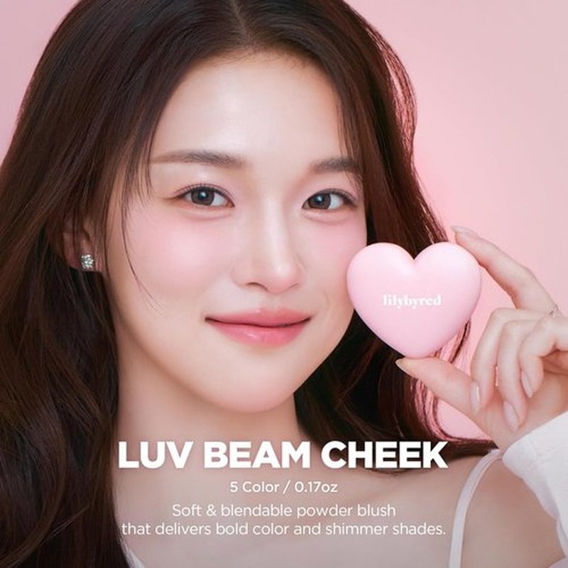 Lilybyred Luv Beam Cheek - Heart-Shaped Korean Powder Blush, Soft Matte Finish, 0.16 oz (01 Loveable Coral)