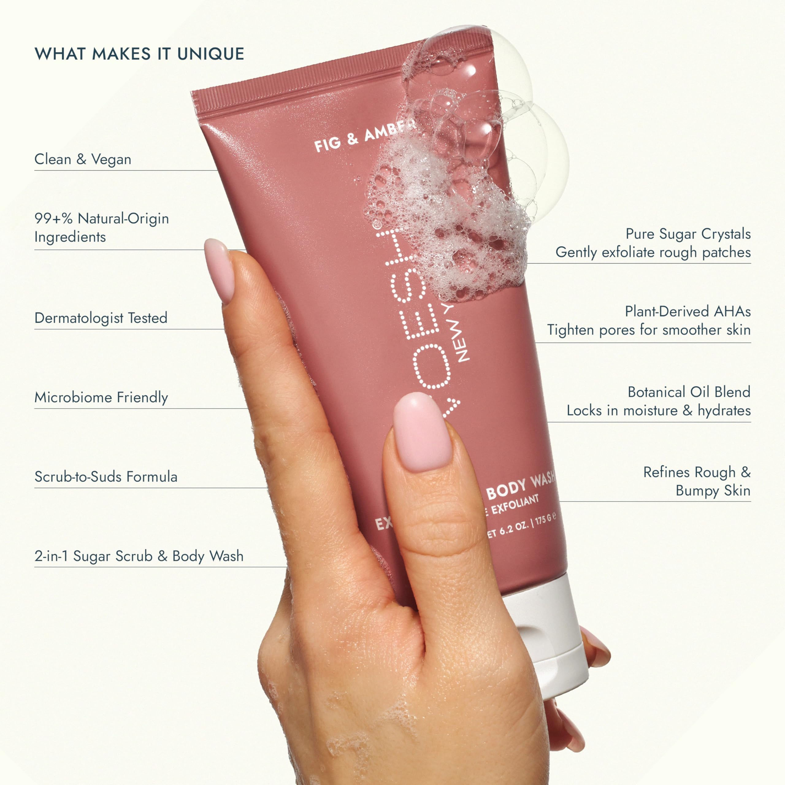 VOESH Sugar Scrub & Exfoliating Body Wash with Plant-Derived AHAs & Vegan Probiotics, K-Beauty Korean Skincare (Fig & Amber)