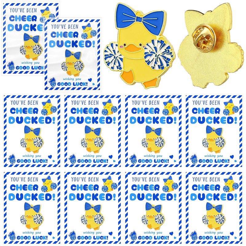Quelay 24 Pack Cheer Team Gifts Bulk Cheerleader Duck Pins Brooches You've Been Cheer Ducked Tags Team Inspirational Gift Accessories for Teammates(Blue)