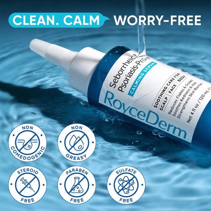 Roycederm Seborrheic & Psoriasis Calming Serum: Clinically Inspired Care for Itch, Dryness, Redness & Flaking - Seborrheic Dermatitis & Psoriasis Scalp Treatment Suitable for Scalp, Face & Body