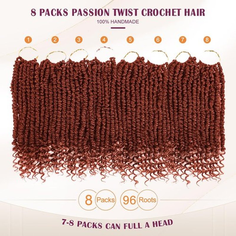 Passion Twist Crochet Hair,Passion Twist Hair 12 Inch,8 Packs Pretwisted Passion Twist Hair,Short Passion Twist Crochet Braids,Pre Looped Crochet Hair for Black Women(350#)