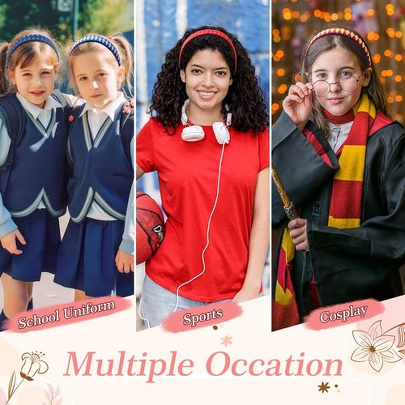 DEEKA 3 PCS Woven Headband Uniform Headband Hair Accessories Grosgrain Ribbon Weaved Hair Band for Women Girls Teens Football Softball Cheer Sports (Navy Blue&Light Blue)