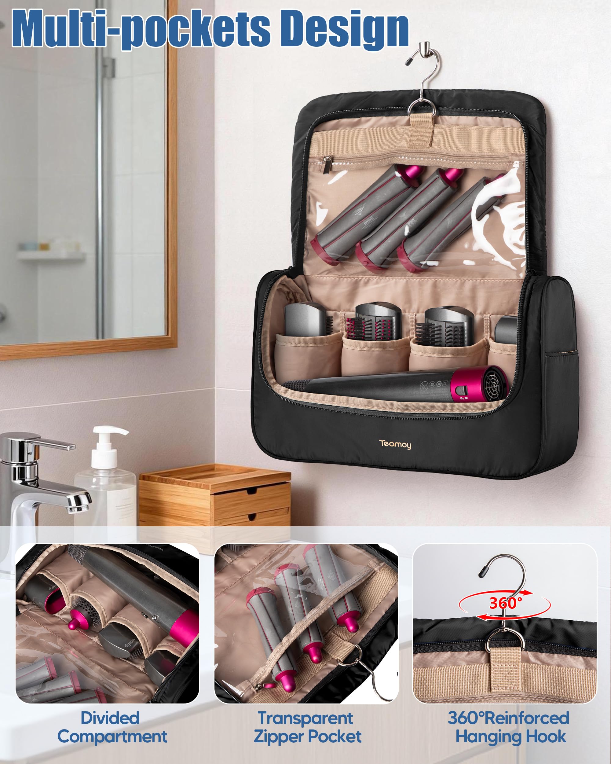 Teamoy Padded Travel Case Compatible with Dyson Airwrap Styler, Black