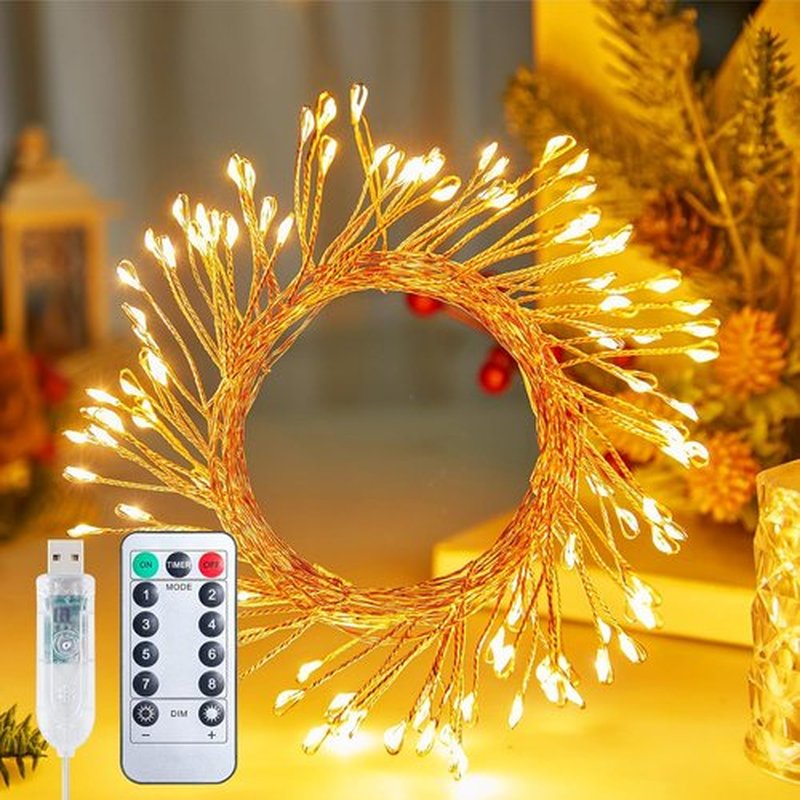 Skiennix USB Fairy Christmas Lights - 10FT 120LED Twinkle Cluster with 8 Modes & Remote | Silver Wire Decor