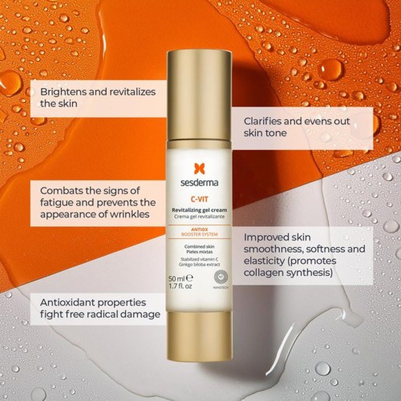 Sesderma C-VIT Revitalizing Gel Cream - Antioxidant Formula with Vitamin C & Hyaluronic Acid | 1.7 fl oz