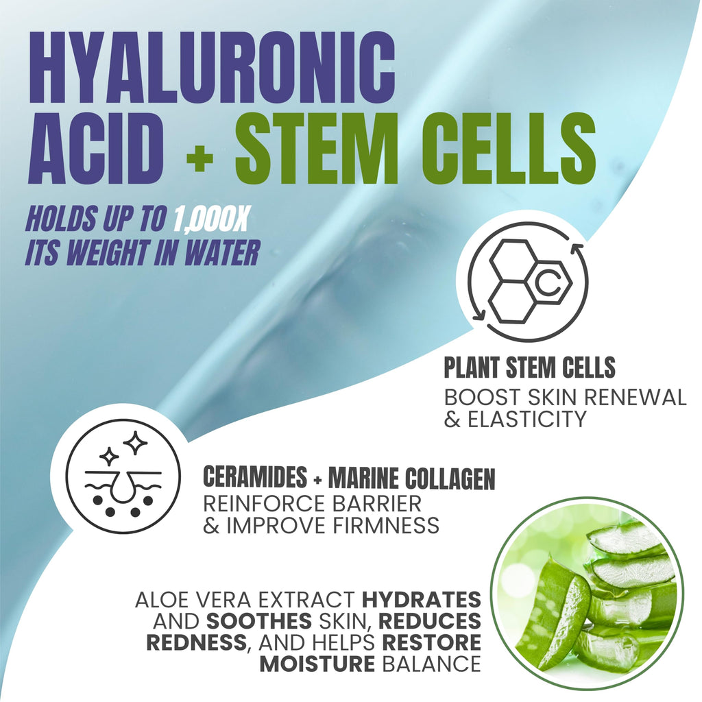 Alozera Hyaluronic Acid Serum for Face with Stem Cells, Deep Hydrating & Plumping Facial Serum for Dry Skin, Helps Improve Smoothness & Elasticity, Anti-Aging Moisturizing Serum for Day & Night