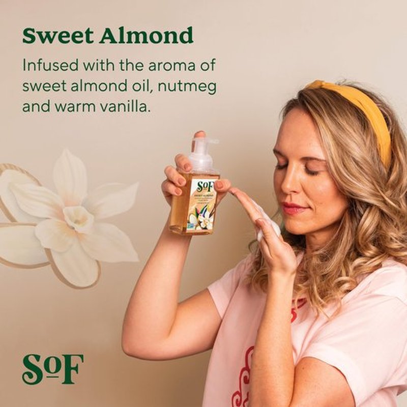 SoF Hydrating Foaming Hand Wash - With Organic Agave Nectar & Coconut Oil- Vegan & Non GMO- Free From Phthalates, Sulfates & Parabens- Sweet Almond - 8 oz Bottle 6 Pack