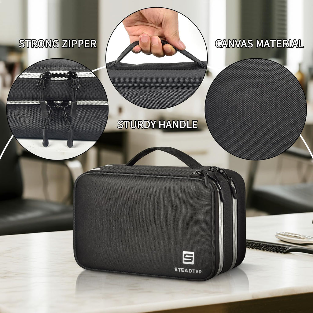 Steadtep Barber Clipper Organizer Bag, Double Layer Hair Clipper Case for Clippers, Guards, Scissors & Barber Supplies, Portable Travel Barber Bag with Transparent Guard Pockets (BLACK, LARGE)