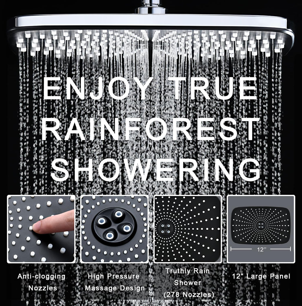 BOZYBO Rain Shower Head with Handheld: High Pressure Shower Heads with Handheld Spray Combo, 12" Rainfall Shower Head and 9 Sprays Hand Showerheads with Magnetic Docking and Power Jets, Chrome 1.8GPM