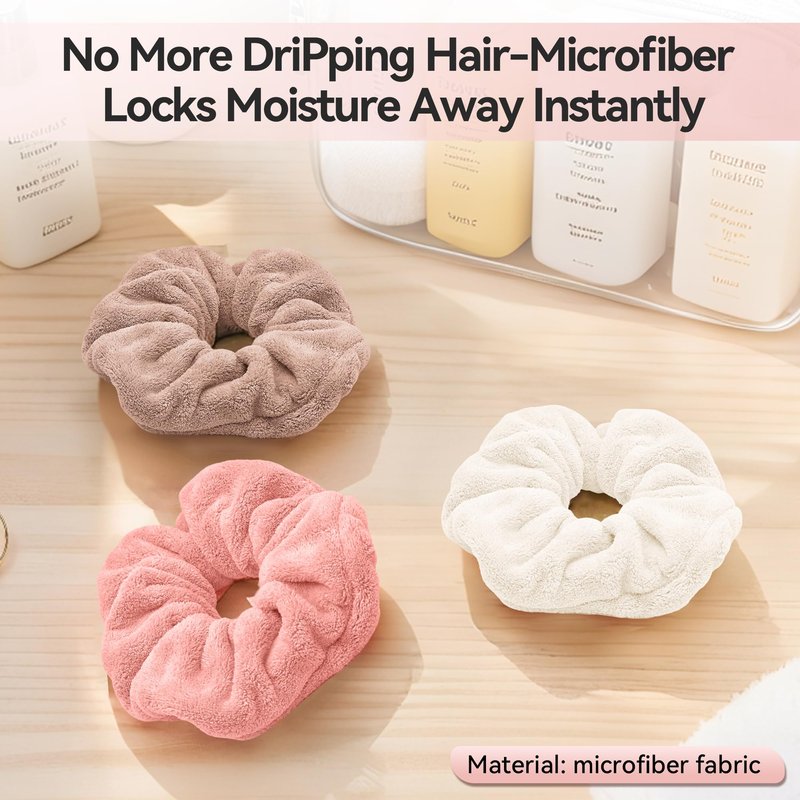 YIERSO Large Microfiber Hair Towel Scrunchies,Oversized Scrunchie Hair Wraps for Wet Hair,Absorbent Soft Fast Drying,Home Gym Travel Shower Sleep Hair Towel Accessories 4Pack
